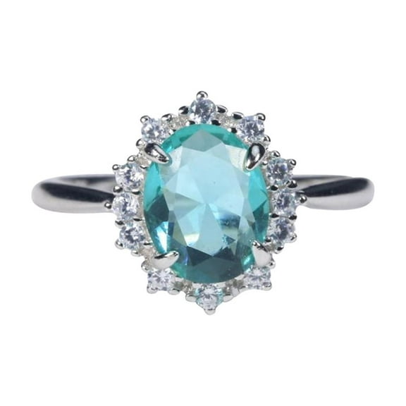 925 Sterling Silver Oval Green Gemstone Ring for Women, Closed Band Vintage Style Cocktail Ring with Cubic Zirconia Halo, Anniversary Wedding Jewelry with Drawer Style Box - Size 6