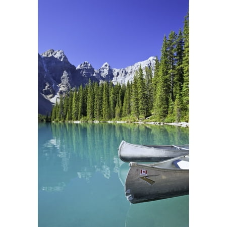 Moraine Lake Banff National Park Canoes In Moraine Lake And Valley Of The Ten Peaks Banff National Park Alberta PosterPrint ()