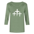 thumbnail image 4 of successthop Easter Clothes Women Cross Print Casual 3/4 Sleeve Holiday T Shirt Crewneck Tops Summer Vacation Clothes M, 4 of 6