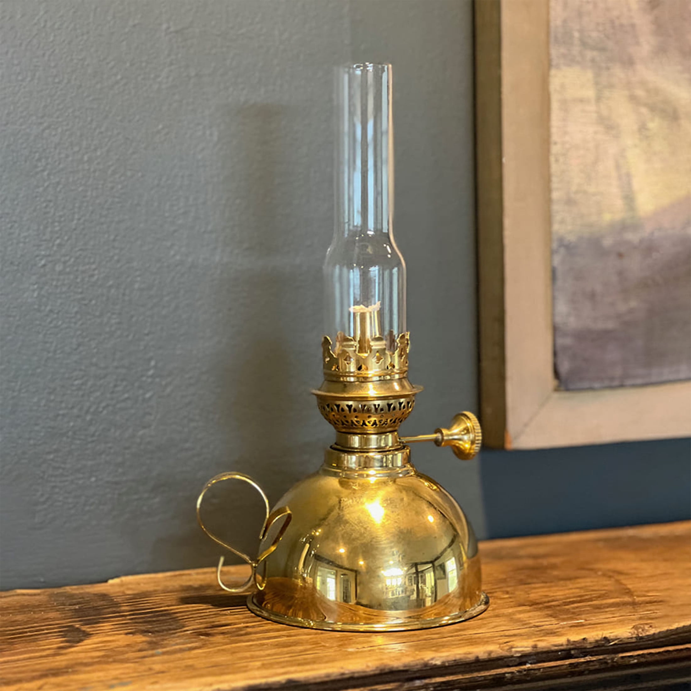 Kings County Tools 9” Tall Brass Antique-Style Oil Lamp - Extra-Bright Antique Hurricane Lantern