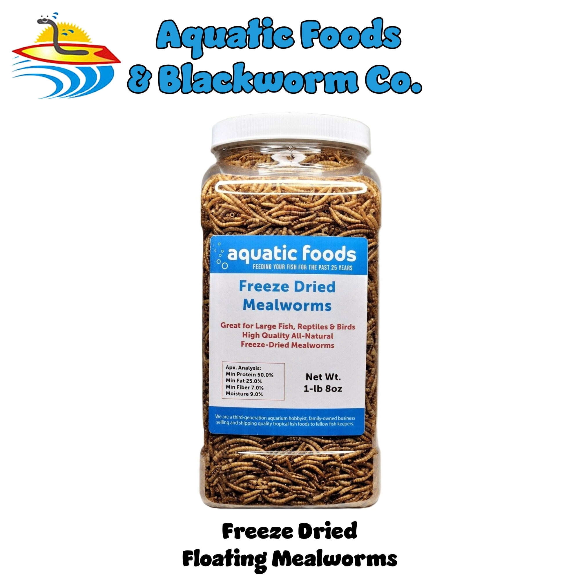 Mealworms-- Freeze Dried Mealworms for Tropical Fish, Pond Fish, Reptiles, Turtles, Tortoises, Frogs, Hamsters, Birds, Rodents…1-lb & 8oz Lg Jar