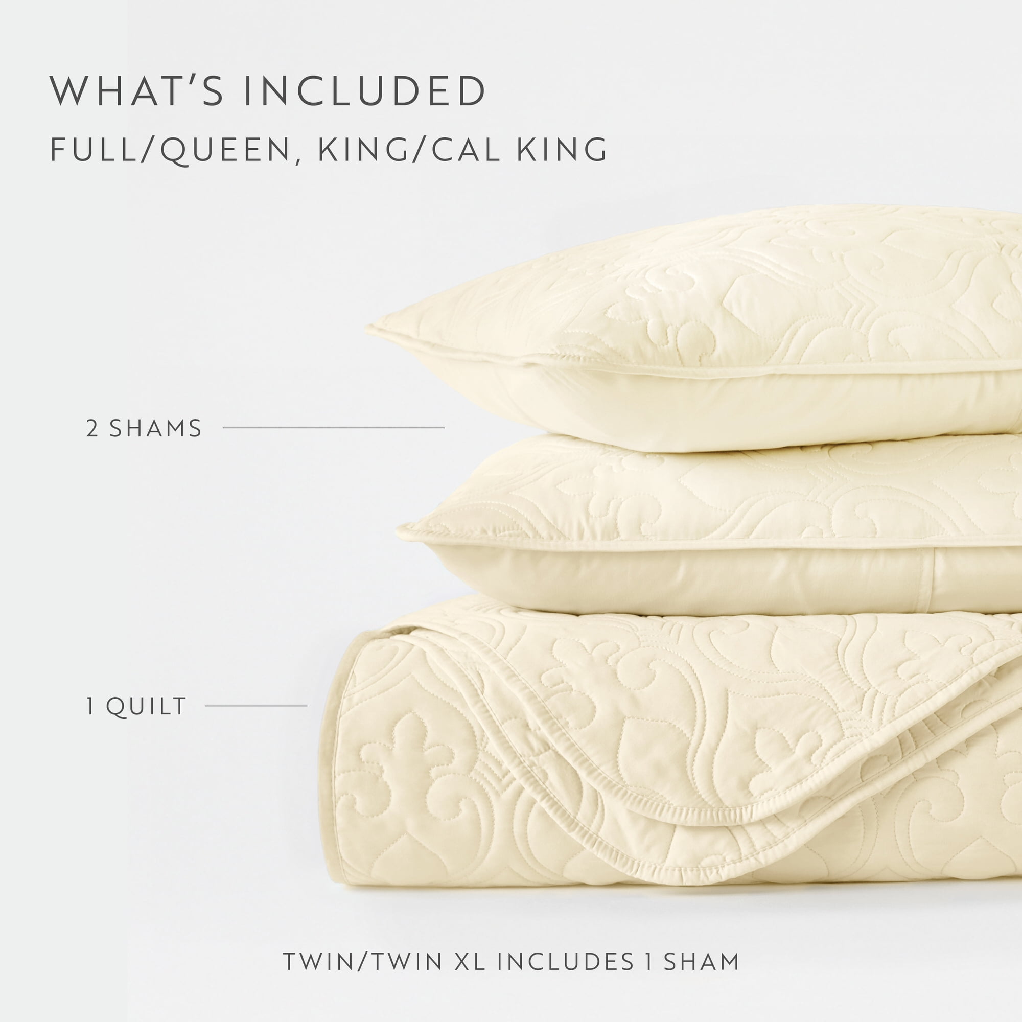 Noble Linens Yellow Damask Pattern Quilted Coverlet Set, King / CalKing