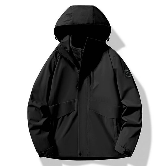 Womens Waterproof Comfortable Rain Jacket Solid Color Windproof Three In One Interchange Winter Black Outdoor Hiking Raincoat S-5XL Up to 65% Off!