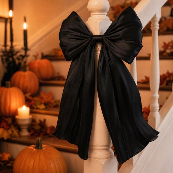 Black Pleated Satin Ribbon Bow 47.24 Inch Large Fabric Butterfly Knot Decorative Material for DIY Crafts Gift Wrapping Holiday Party Decor