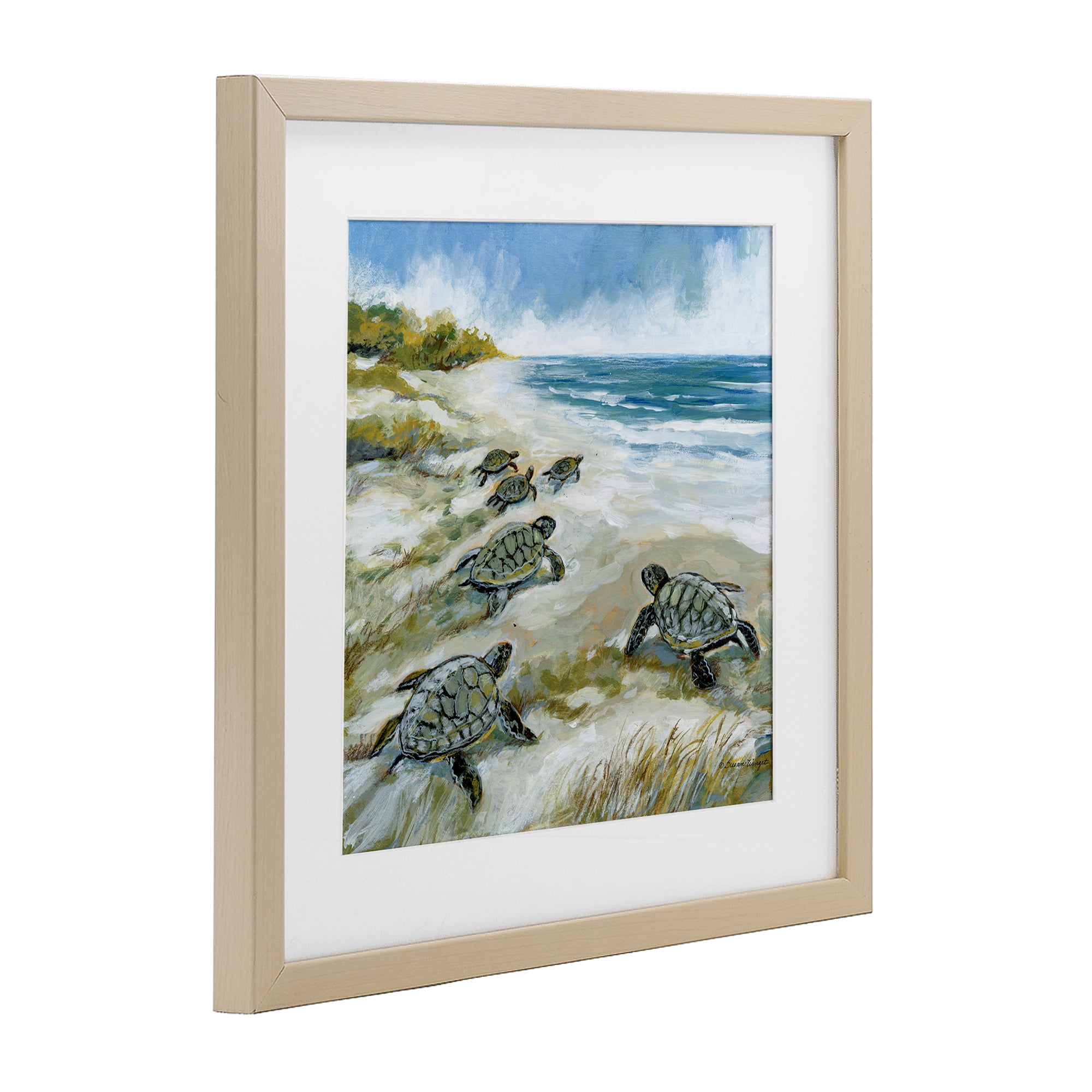 Stupell Industries Baby Sea Turtles on Beach Birch Framed Print Under Glass, design by Susan Winget