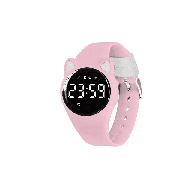 Reloj Digital para Niños Con Contador De Pasos Y Calorías Diseño Gato Rosa claro