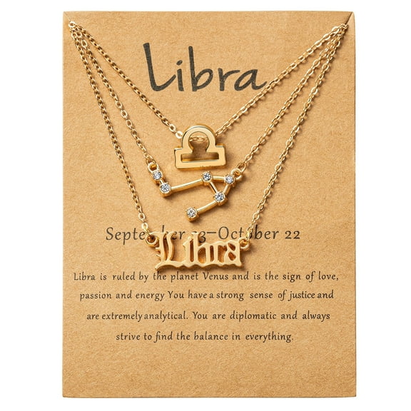 2ooya Libra Zodiac Sign Pendant,3pcs Libra Letter Necklaces，Present for Christmas New Year Birthday