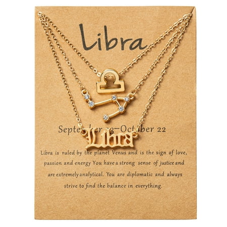 2ooya Libra Zodiac Sign Pendant,3pcs Libra Letter Necklaces,Present for Christmas New Year Birthday