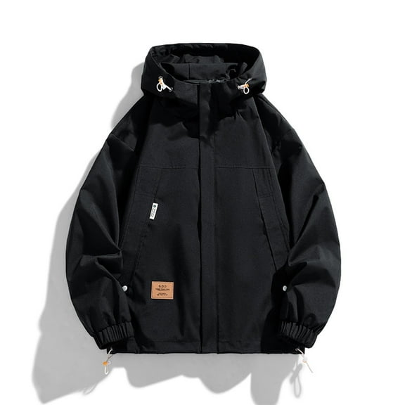 Jackets for Men Plus Size Zipper Jacket Hooded Pocket Solid Color Long Sleeves Coat,Coats for Men Black