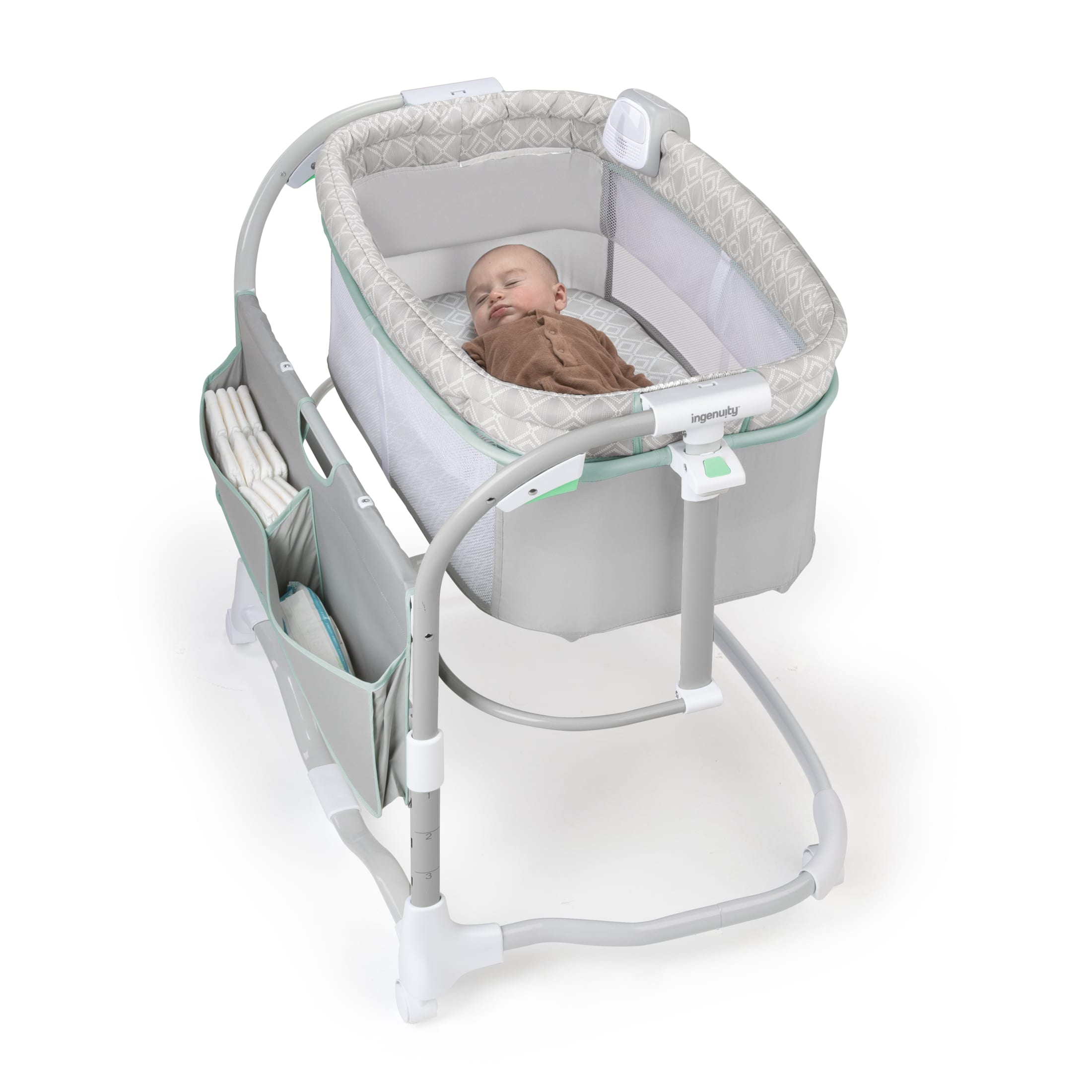 Ingenuity Dream Grow Bedside Adjustable Baby Bassinet with Storage Pocket Tesse Green