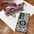 thumbnail image 3 of Flower Suitable for Samsung S21/S22/S23/S24/S25/S24/S25 Ultra Plus Mobile Phone Case Four Corners Anti-fall Glitter Magnetic Suction Bracket Galaxy High-end Sense Strap Bracelet Protective Case, 3 of 5