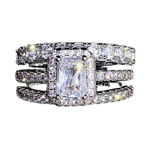 APIPEE 3pcs in one His and Hers Wedding Ring Sets Couples Engagement Rings Women and Men 925 Sterling Silver AAA Cubic Zirconia Valentine's Day Gift