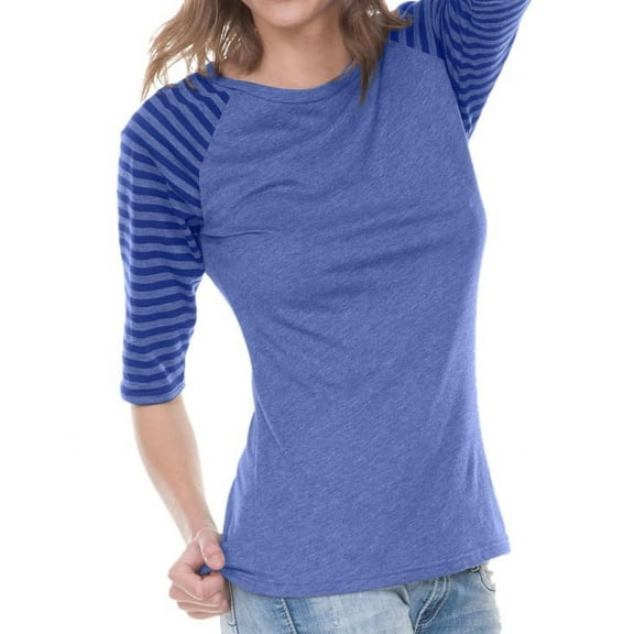 Kavio! Juniors Striped Jersey Contrast Raglan 3/4 Sleeve Striped Heather/Cardinal S