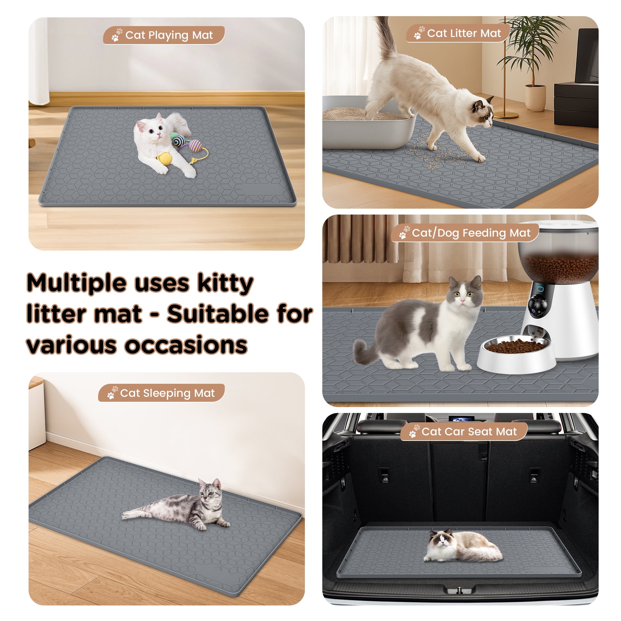 GokeLQ Cat Litter Mat Waterproof, 34" x 23" Non-Slip Silicone Large Cat Litter Mat, Cat Litter Box Mat for Litter Trapping, Easy to Store Kitty Litter Mat, Dark Gray