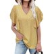 thumbnail image 1 of Camiseta con cuello en V para mujer, mangas cortas con volantes, hermosa impresión, tipo suelto, Top informal de verano amarillo M, 1 of 4
