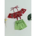 thumbnail image 3 of Bagilaanoe 2pcs Toddler Baby Girls Short Pants Set Print Off Shoulder Short Sleeve Crop Tops + Shorts with Belt 18M 24M 3T 4T 5T 6T Kids Casual Summer Outfits, 3 of 8