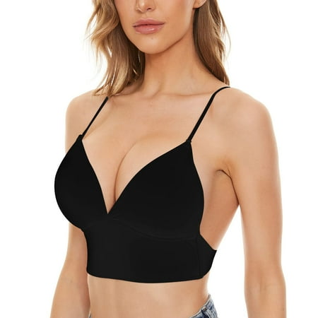 

Hozxclle Women s Low Back Bra Lace Glossy U Shape Backless Bra 38B Black