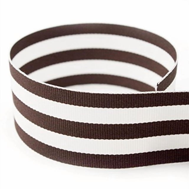 3/8"" Brown & White Taffy Striped Grosgrain Ribbon - 20 Yards - USA | American Made - (Multiple Widths & Yardages Available)
