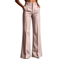 thumbnail image 7 of Women Striped High Waist Flared Suit Pants, Side Pocket Full Length Wide Bootcut Trousers Business office Commute Spring Fall Elegant Bottoms Pink XL(XL), 7 of 7