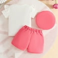 thumbnail image 4 of Conjuntos de blusas y camisas de cuello redondo y manga corta para niños, falda corta de manga larga con tiras en las axilas, pantalones, boina, conjunto de 3 piezas, pantalones cortos con cuentas de, 4 of 9
