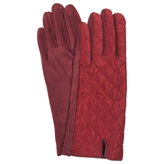 Womens Quilted Cranberry Red Stretch Fit Texting & Tech Touchscreen Gloves