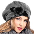 thumbnail image 1 of VEcRY Gorro de Lana 100 para Mujer Gorro de Fieltro Vestido de Boina Gorros de Invierno (Angora-Gris), 1 of 3
