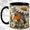 Black, variant on Stained Glass Robin Coffee Mug, Daisy Bird Mug, Ceramic 11 oz