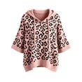 thumbnail image 4 of KHONTS 3/4 Sleeve Leopard Sweaters for Women Lightweight Pullover Sweater Hoodie Casual Loose Drawstring Oversized Fall Outfits Pink M, 4 of 5