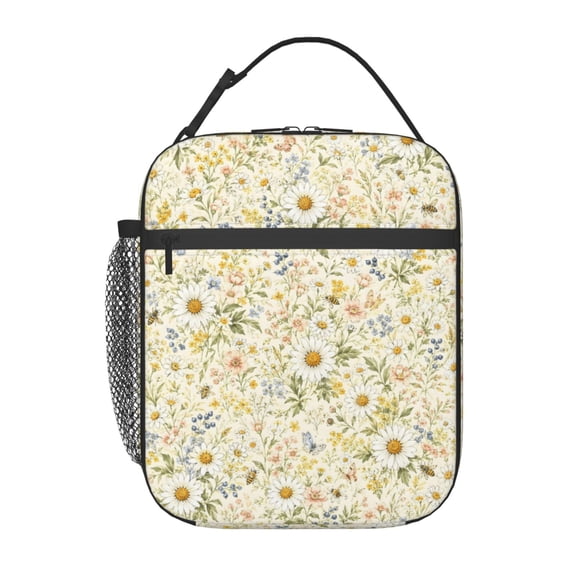 Daisy Bee Wildflower Lunch Bag Reusable Thermal Lunch Box with Handle for Women and Men