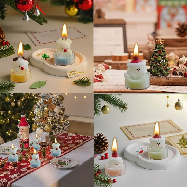 Velas Navideñas Artesanales de Cera de Soja con Forma de Muñeco de Nieve y Papá Noel | Ambiente Invernal Aromático | 2 Unidades | 10 X 10 X 10 Cm | Regalo Navideño
