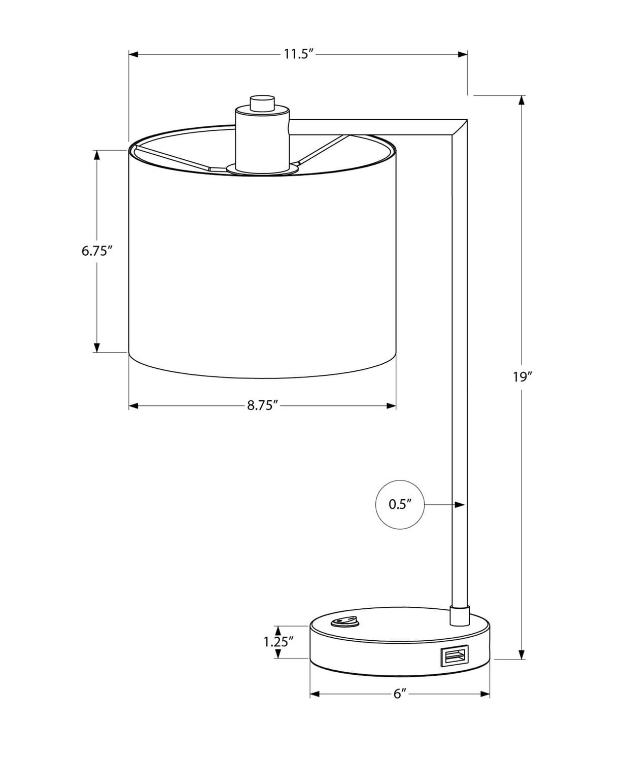Monarch Specialties Lighting, 19"h, Table Lamp, Usb Port Included, Black Metal, Ivory / Cream Shade, Modern