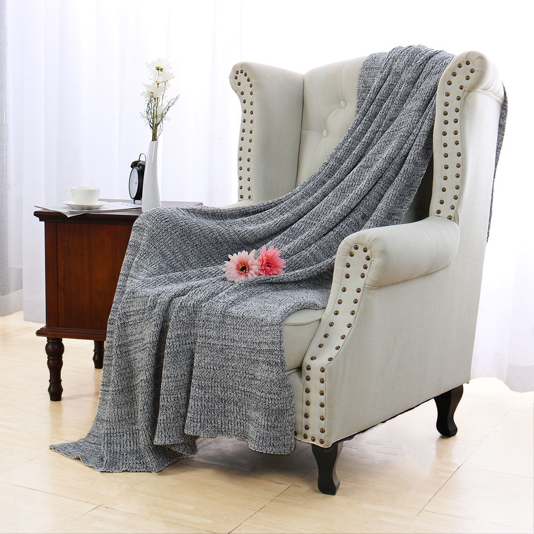 100% Cotton Knit Throw Blanket for Couch, 70 x 78