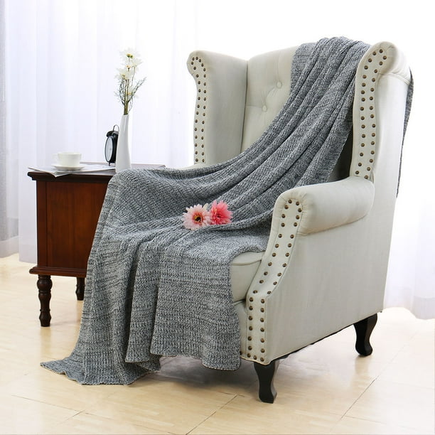 100 Cotton Knit Throw Blanket for Couch, 70 x 78", Gray and White