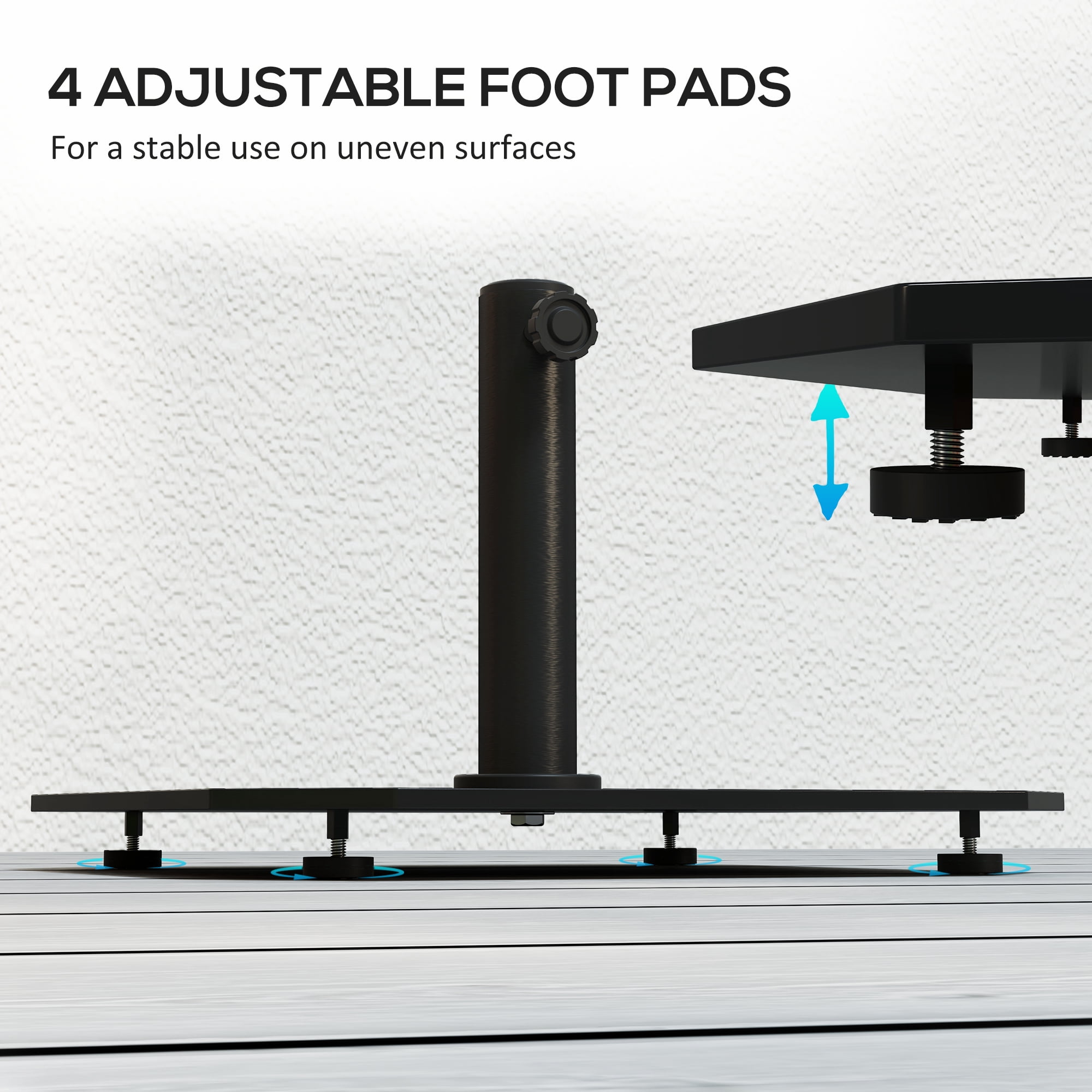 Outsunny Square Patio Umbrella Base, 41 lbs Metal Umbrella Stand Base with Adjustable Pads, Patio Umbrella Holder for 1.3"/1.5"/1.9" Poles, Black