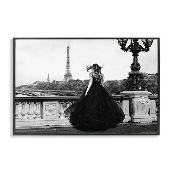 Stupell Industries Girl in Gown Cityscape People Photography Black Framed Art Print Wall Art, 18 x 12