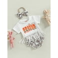 thumbnail image 3 of Arvbitana Baby Girls Easter Outfits Letters Print Tassels Short Sleeve T-shirt Tops + Leopard Rabbit Pattern Pants + Head Band Casual Sweet Clothes for Newborn 3Pcs 0-24M, 3 of 9