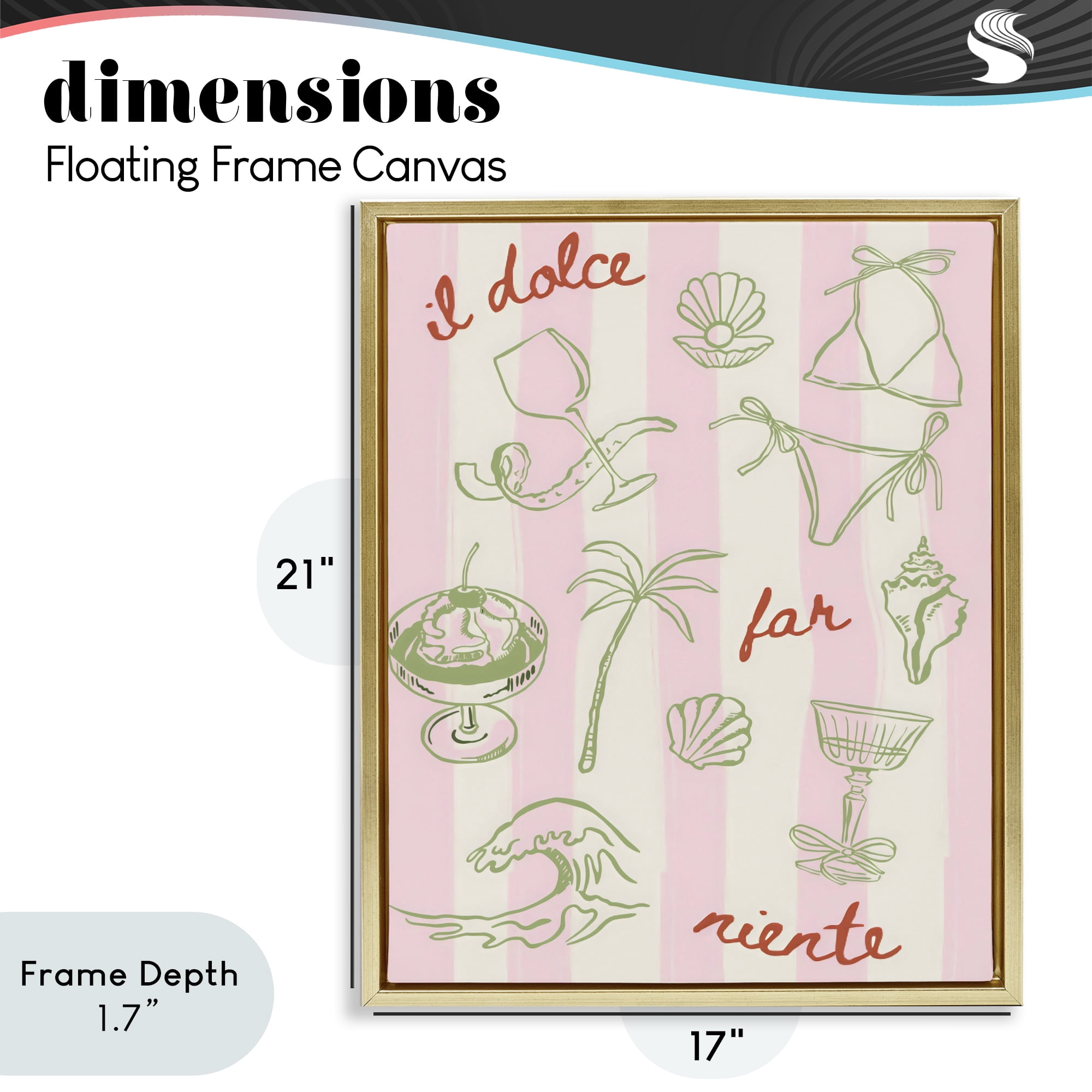 Stupell Industries Il Dolce Far Niente Beach Saying Gold Framed Floater Canvas Wall Art, design by The Prints Vibe