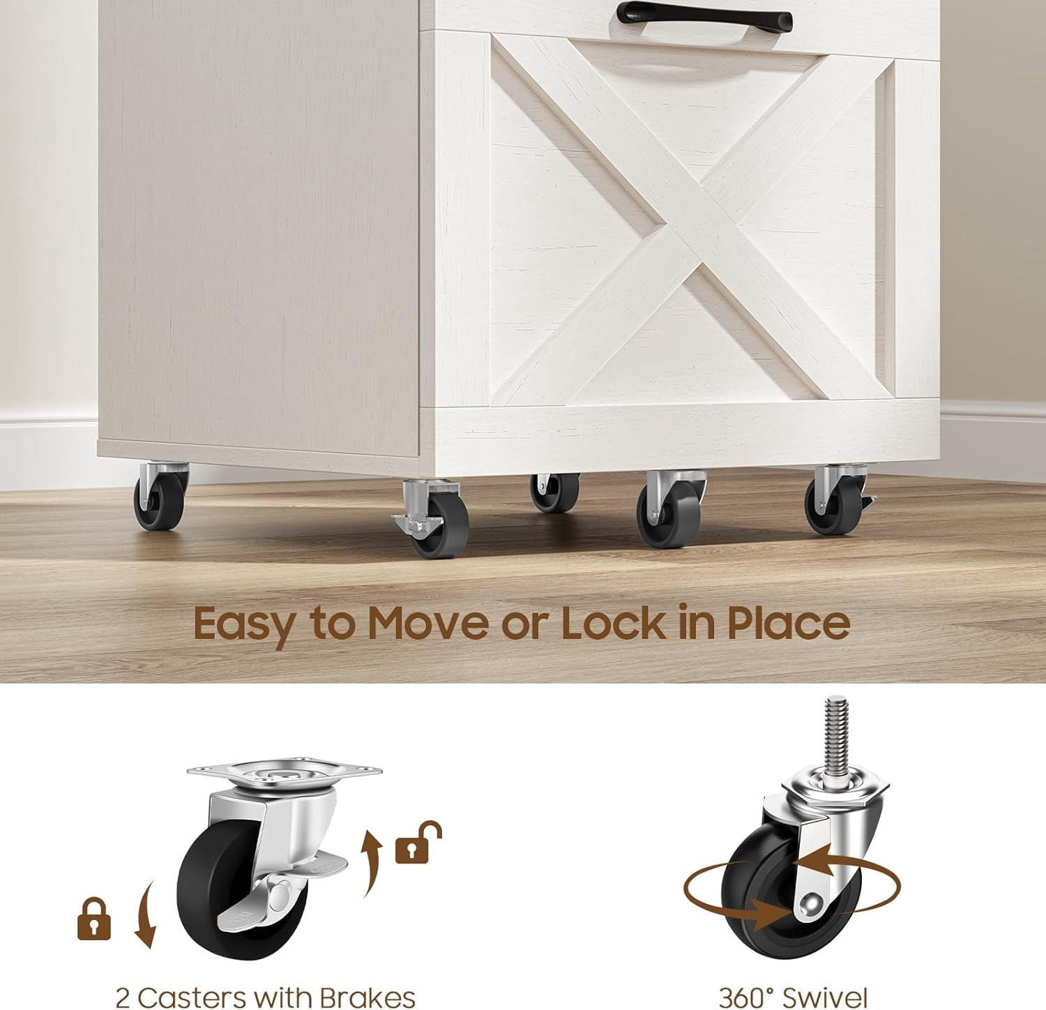 Conate 2 Drawer Rolling Wood File Cabinet with Lockable Wheels, Portable Vertical Filing Cabinet  for Home Office, Wooden Printer Stand