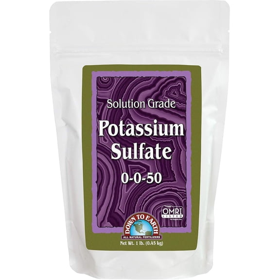 Down To Earth All Natural Fertilizers Organic Solution Grade Potassium Sulfate - Professional Grade SOP Powder 200 mesh for Liquid or Spray Applications 0-0-50, 1 lb