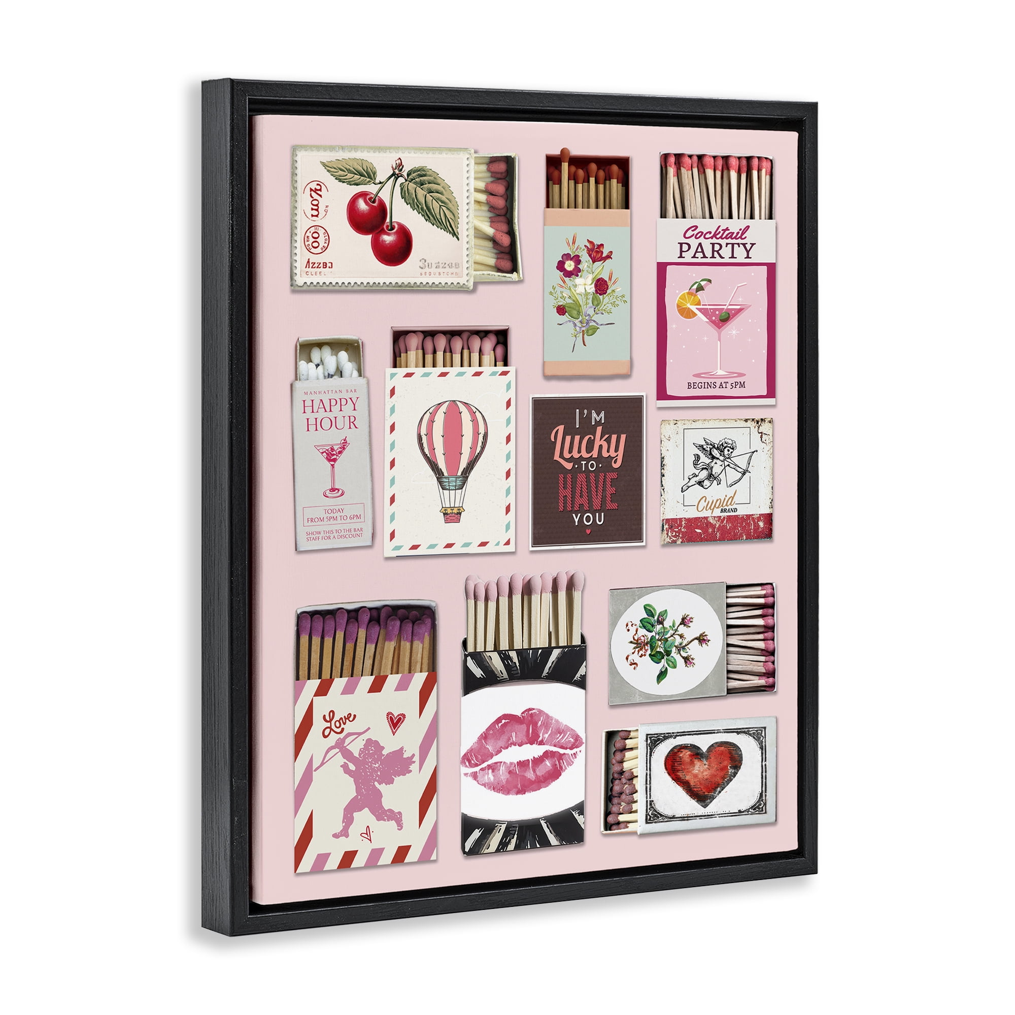 Stupell Industries Vintage Romantic Matchbox Collection Black Framed Floater Canvas Wall Art, design by CAD Designs