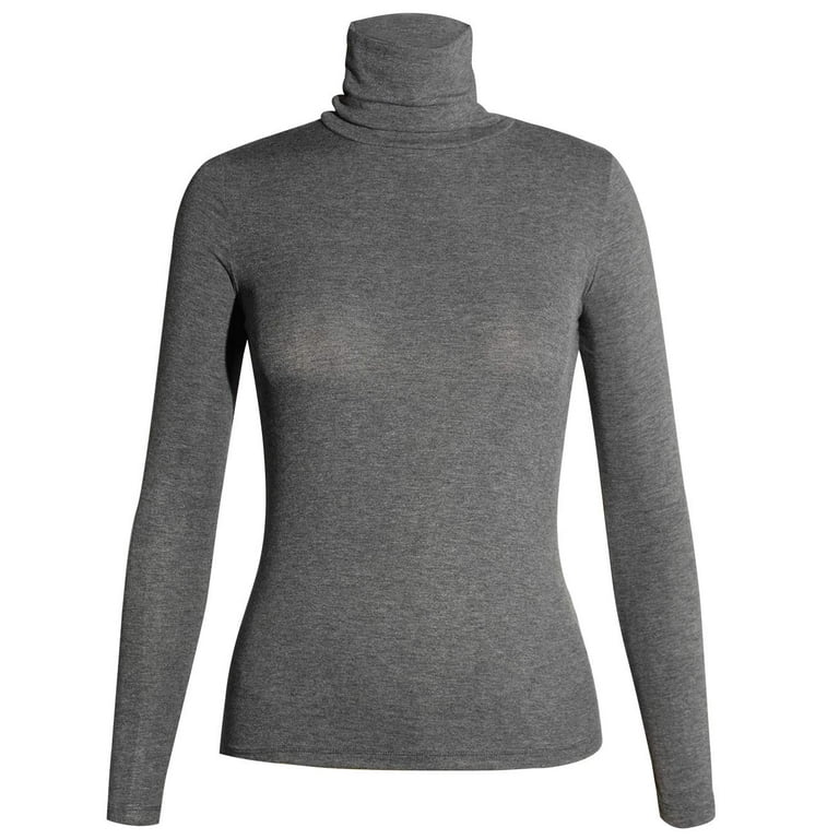 Anyfit Wear Long Sleeve Mock Turtleneck Stretch Slim Fitted Layer Basic Tee  Tops Heather Gray L - Walmart.com