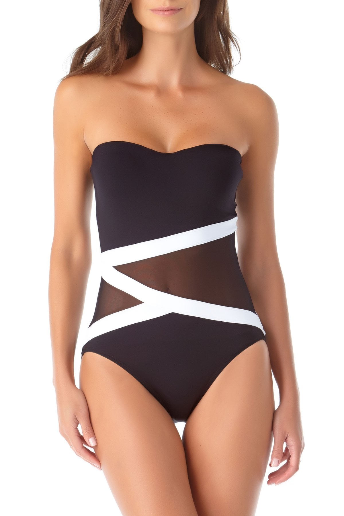 Anne Cole Colorblock Mesh Bandeau OnePiece Swimsuit
