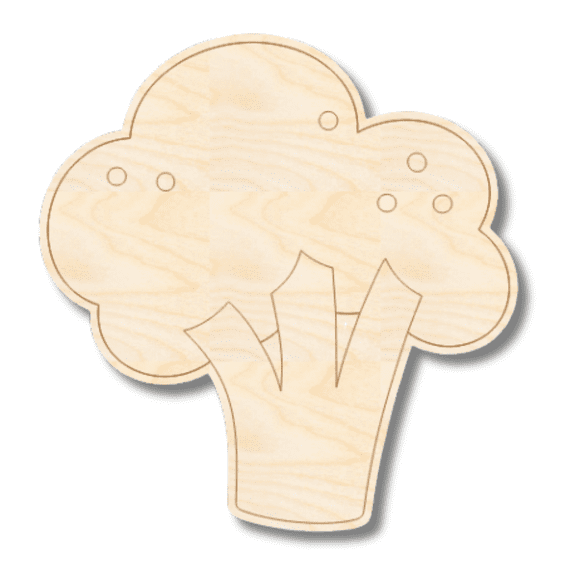 Unfinished Wood Etched Broccoli Shape | Paint By Line Crafts 12" / 1/4"