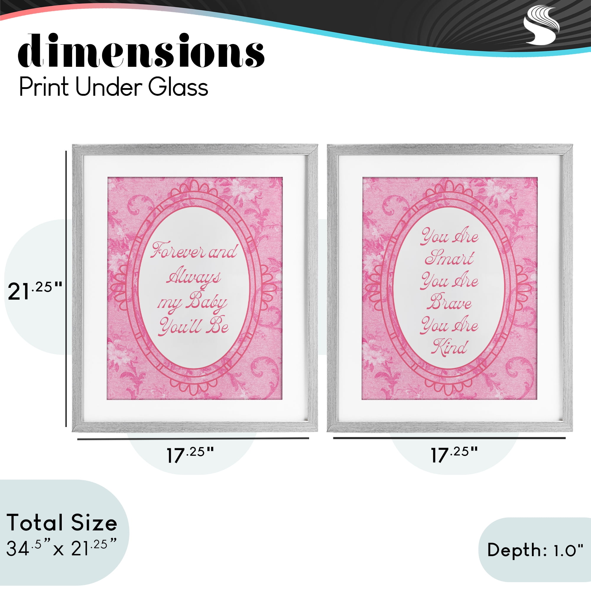 Stupell Industries Loving Pink Ornate Phrases 2 Piece Gray Framed Print Under Glass Set, design by Lil' Rue