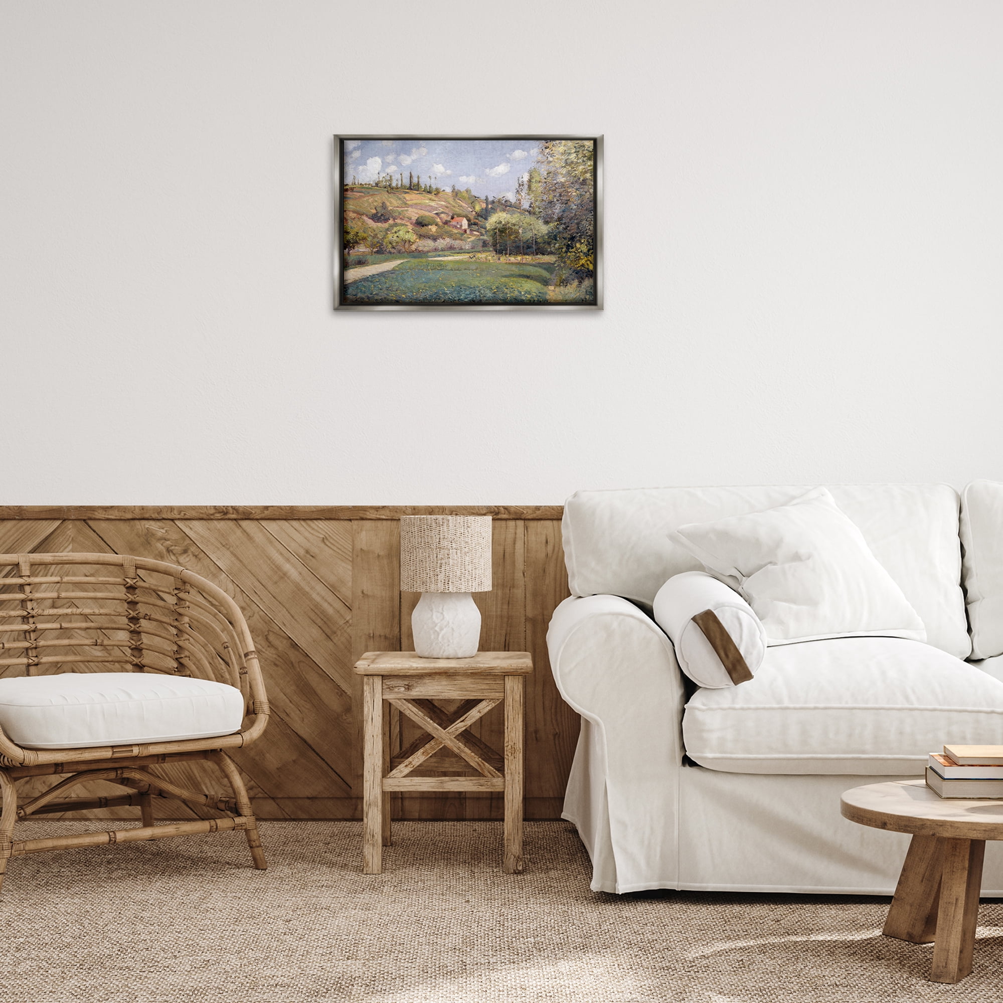 Stupell Industries Rolling Green Hillside Landscape & Nature Painting Gray Floater Framed Canvas Art Print Wall Art, 25 x 17