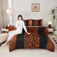 thumbnail image 4 of Homewish Cheetah Leopard Print Full Size Comforter Sets, Chic Cartoon Polkadot Bedding Comforter Set, Black Orange Stripes Ombre Reversible Bedding Sets, Super Cozy Room Decor, 3-Piece, 4 of 8