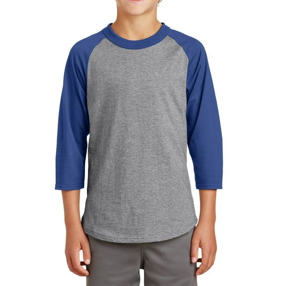 Mafoose Youth 3/4 Sleeves Colorblock Raglan Baseball Soft Jersey Heather Grey/ Royal YT200 L