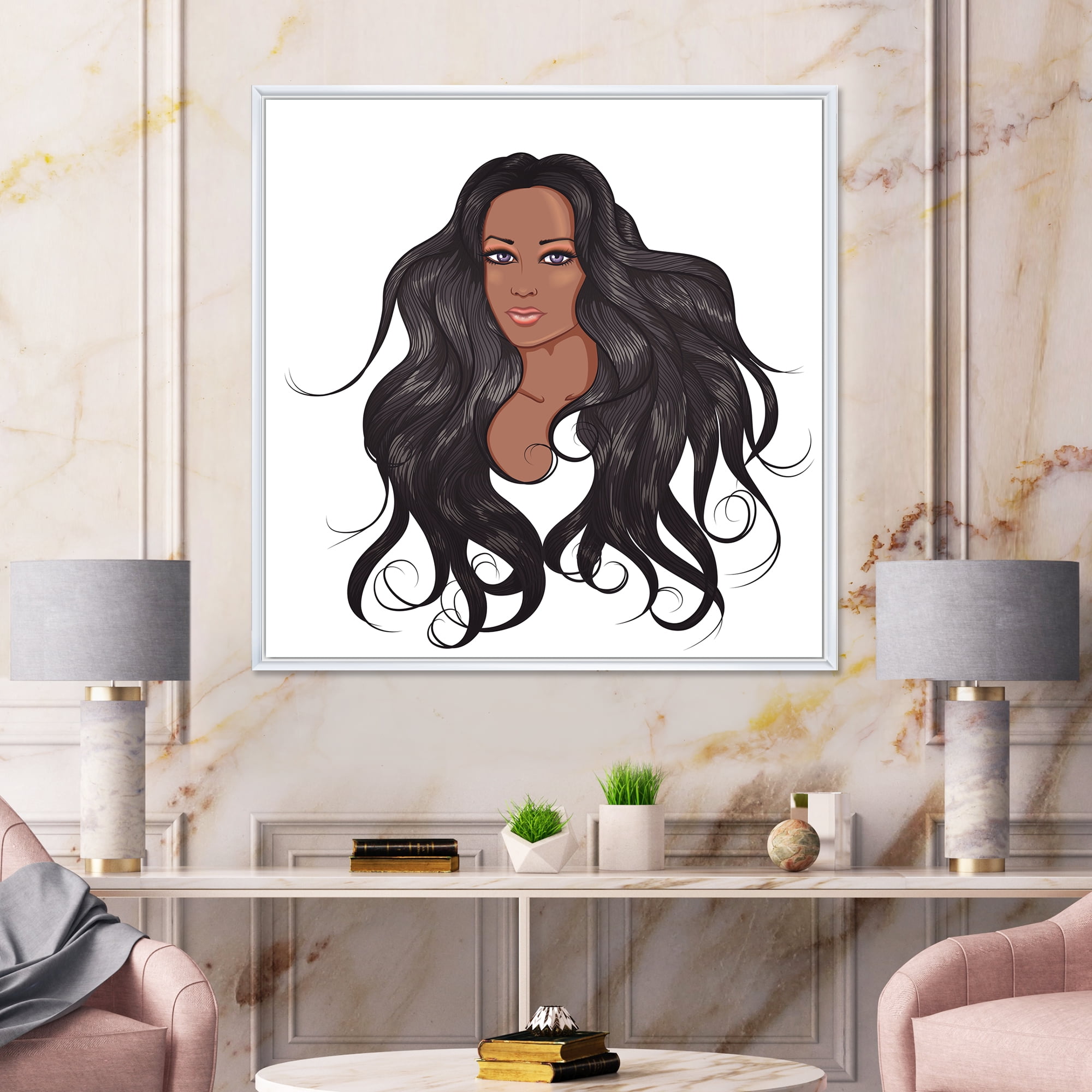 Designart 'Portrait Of Afro American Woman XV' Modern Framed Canvas Wall Art Print