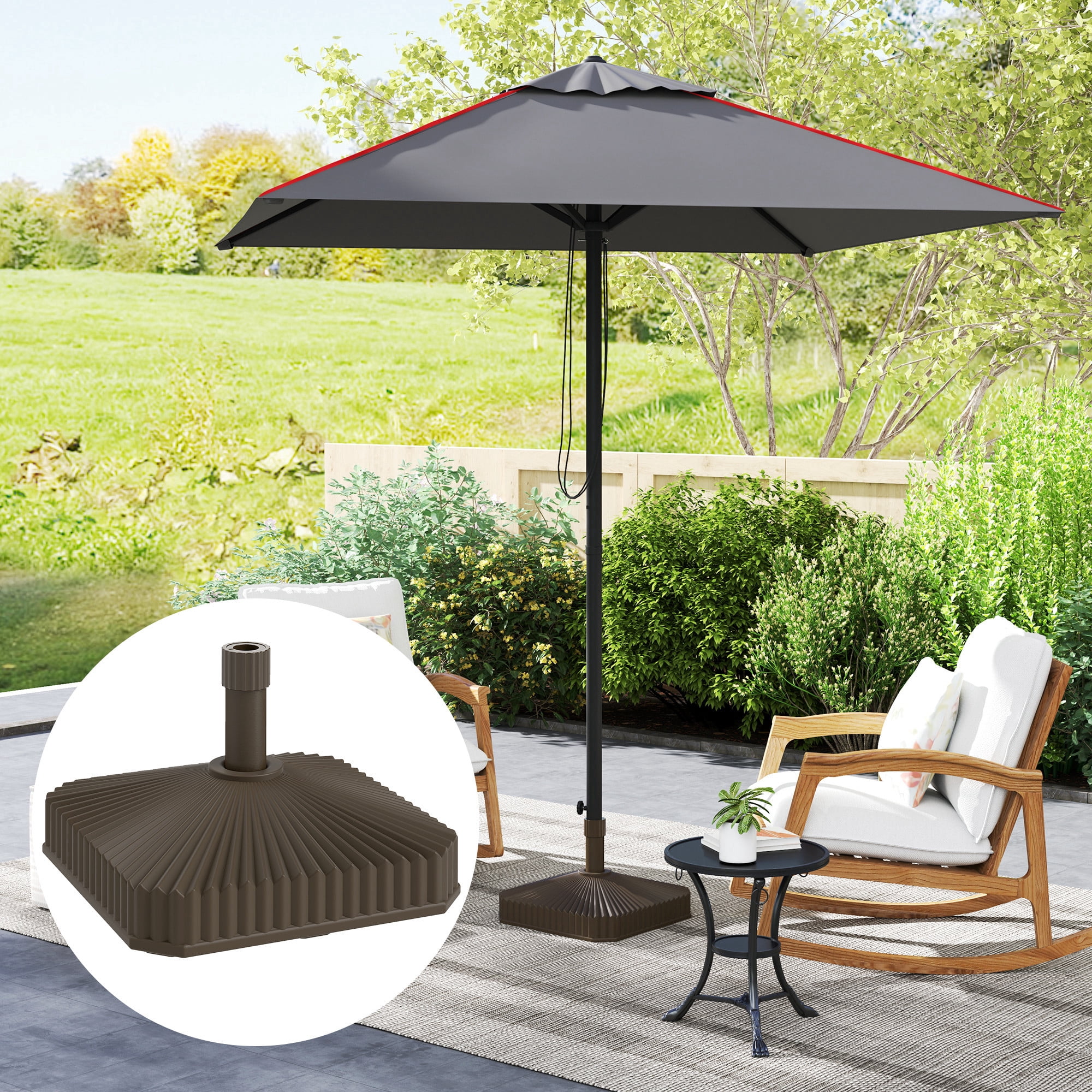 Outsunny Patio Umbrella Base Holder Outdoor Umbrella Stand, Filled Up to 42lbs with Sand or 33lbs with Water for Garden Poolside, Brown