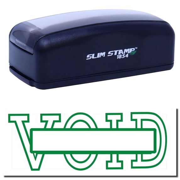 Large Pre-Inked Void with Box Stamp, Slim 1854, Ultra Slim Design, Impression Size 1-13/16" by 2-1/2", Up to 25,000 Impressions - Green Ink